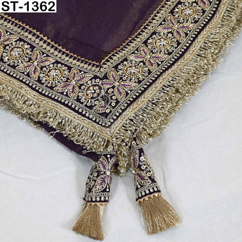 Embroidered Silk Tissue Organza Dupatta: Purple Gold Bridal Wedding Veil Scarf
