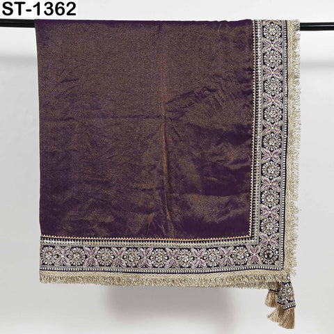 Embroidered Silk Tissue Organza Dupatta: Purple Gold Bridal Wedding Veil Scarf