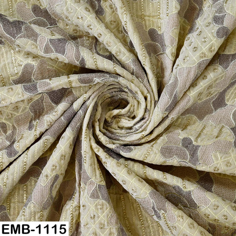 Light Yellow Embroidered Velvet Fabric by the Yard, Indian Craft Sewing Material (1 Yard)