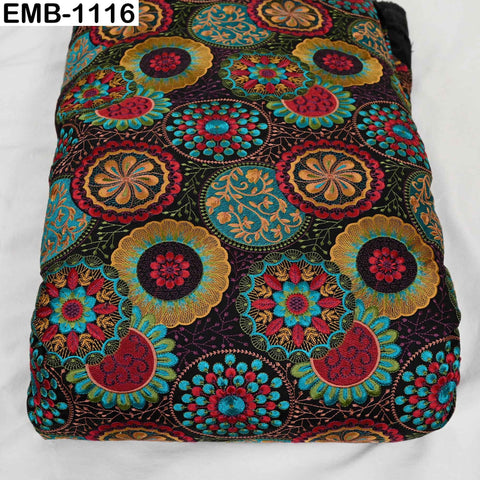Multicolor Indian Embroidered Viscose Fabric by the Yard (1 Yard) Mandala Pattern: 56 inches