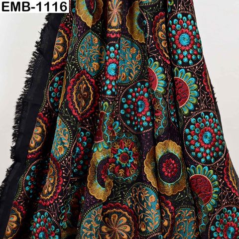 Multicolor Indian Embroidered Viscose Fabric by the Yard (1 Yard) Mandala Pattern: 56 inches