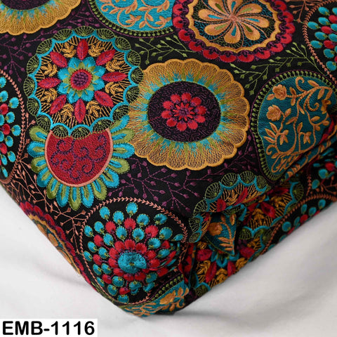 Multicolor Indian Embroidered Viscose Fabric by the Yard (1 Yard) Mandala Pattern: 56 inches
