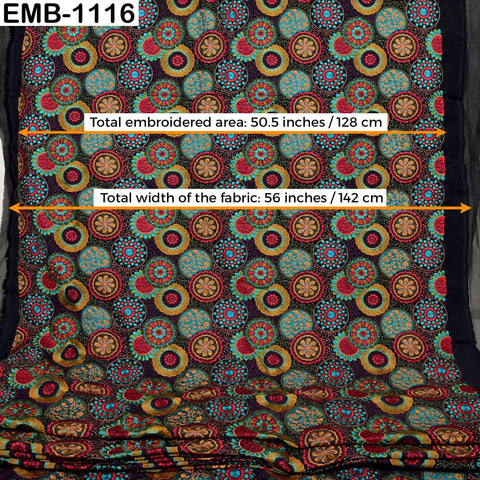 Multicolor Indian Embroidered Viscose Fabric by the Yard (1 Yard) Mandala Pattern: 56 inches