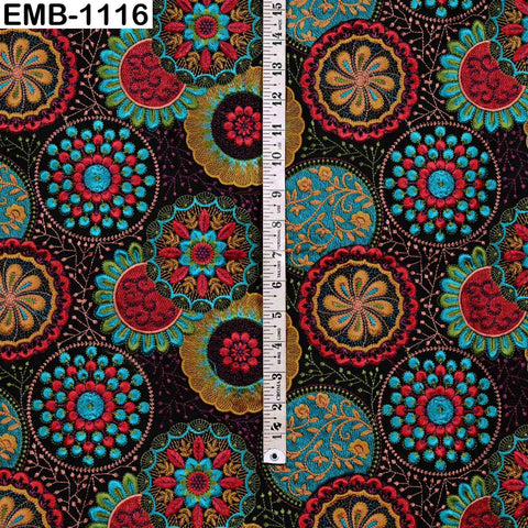 Multicolor Indian Embroidered Viscose Fabric by the Yard (1 Yard) Mandala Pattern: 56 inches
