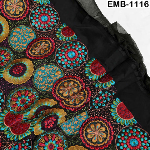 Multicolor Indian Embroidered Viscose Fabric by the Yard (1 Yard) Mandala Pattern: 56 inches