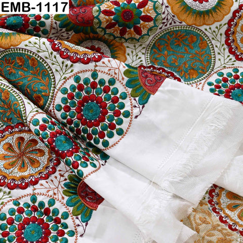 Multicolor Embroidered Viscose Fabric by the Yard (1 Yard) Indian Mandala Pattern: 56 inches