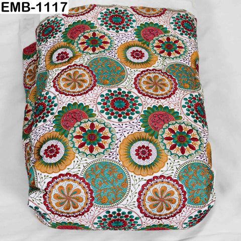 Multicolor Embroidered Viscose Fabric by the Yard (1 Yard) Indian Mandala Pattern: 56 inches
