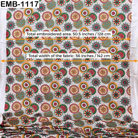 Multicolor Embroidered Viscose Fabric by the Yard (1 Yard) Indian Mandala Pattern: 56 inches