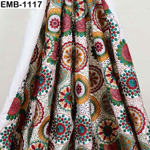 Multicolor Embroidered Viscose Fabric by the Yard (1 Yard) Indian Mandala Pattern: 56 inches