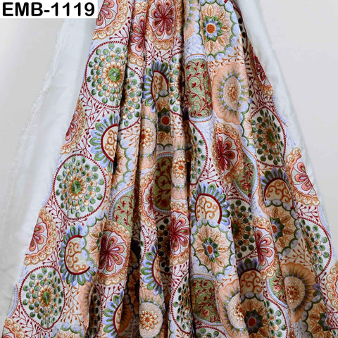 Multicolor Indian Embroidered Viscose Fabric, Mandala Pattern, 56" Wide (1 Yard)