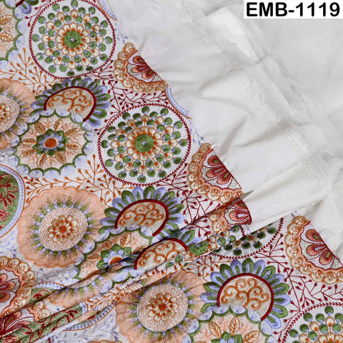Multicolor Indian Embroidered Viscose Fabric, Mandala Pattern, 56" Wide (1 Yard)