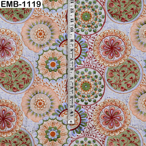 Multicolor Indian Embroidered Viscose Fabric, Mandala Pattern, 56" Wide (1 Yard)