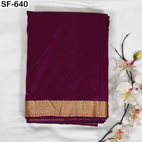 Pure Silk Brocade Fabric by Yard, Wine Gold Zari Border, Wedding Costume Home Decor