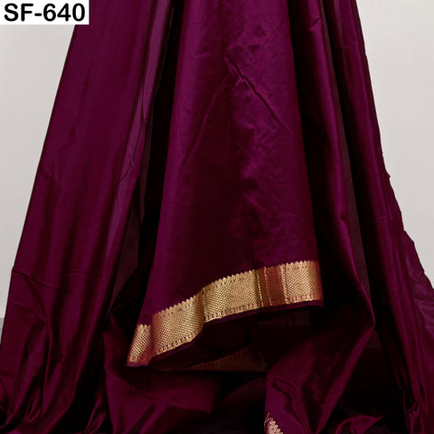 Pure Silk Brocade Fabric by Yard, Wine Gold Zari Border, Wedding Costume Home Decor