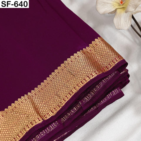 Pure Silk Brocade Fabric by Yard, Wine Gold Zari Border, Wedding Costume Home Decor