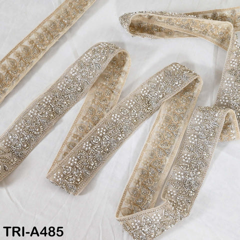 1 Meter Dull Gold Beaded Trim Ribbon: Indian Sari Border, Craft Embellishment (5cm Wide)
