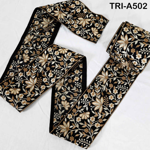 1 Meter Black Embroidered 10cm Trim Indian Embroidery Ribbons Laces | Sari Border Saree | DIY Crafting Beach Bag Decorative Trimmings