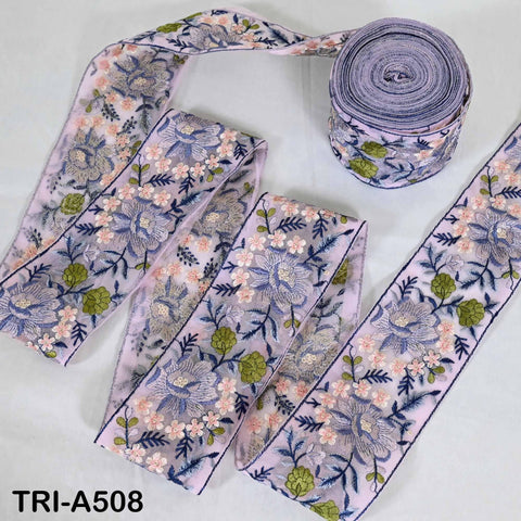 Embroidered Viscose Tulle Trim, Floral Sari Border, 8cm Wide (1 Meter)