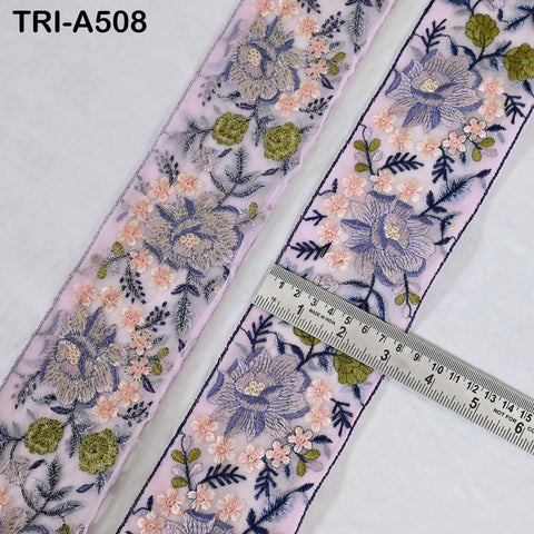 Embroidered Viscose Tulle Trim, Floral Sari Border, 8cm Wide (1 Meter)
