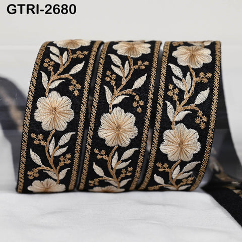 9 Yard Embroidered Viscose Ribbon Trim, Floral Design, Sewing Craft Supplies (3cm)