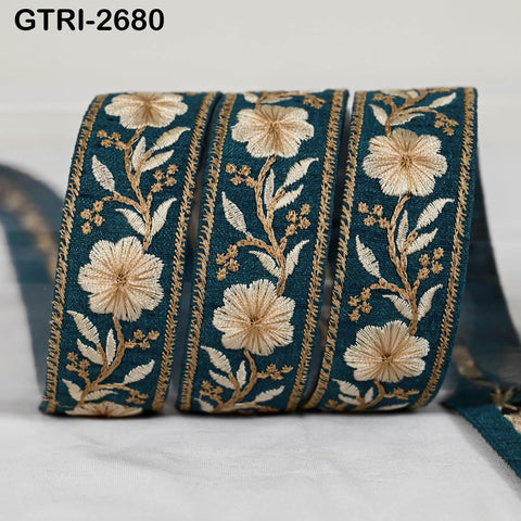 9 Yard Embroidered Viscose Ribbon Trim, Floral Design, Sewing Craft Supplies (3cm)