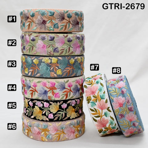 9 Yard Embroidered Viscose Trim | Floral Sari Border Ribbon (35mm)