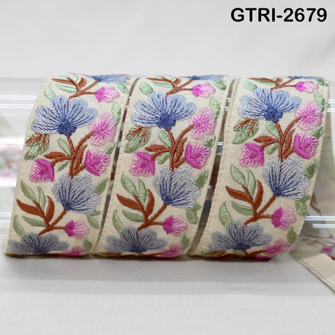 9 Yard Embroidered Viscose Trim | Floral Sari Border Ribbon (35mm)