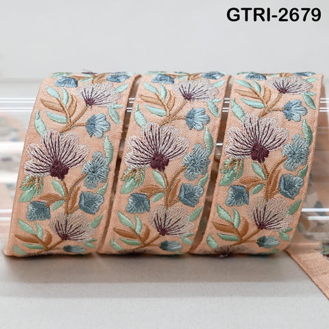 9 Yard Embroidered Viscose Trim | Floral Sari Border Ribbon (35mm)
