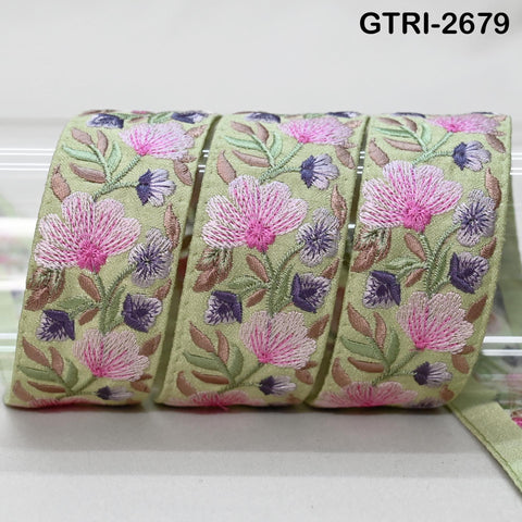 9 Yard Embroidered Viscose Trim | Floral Sari Border Ribbon (35mm)