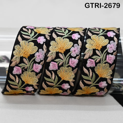 9 Yard Embroidered Viscose Trim | Floral Sari Border Ribbon (35mm)