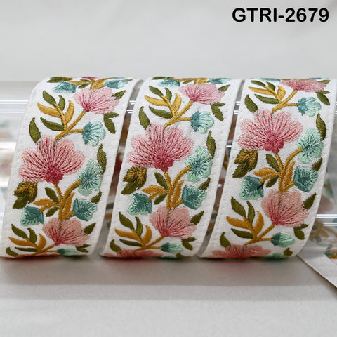 9 Yard Embroidered Viscose Trim | Floral Sari Border Ribbon (35mm)