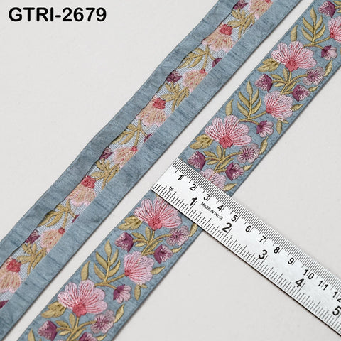 9 Yard Embroidered Viscose Trim | Floral Sari Border Ribbon (35mm)