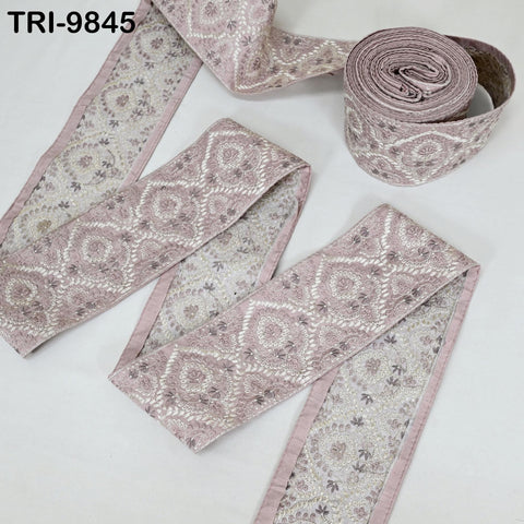 Embroidered Saree Border Trim: Mauve Floral Viscose Fabric (1 Meter)