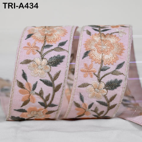 9-Yard Embroidered Ribbon: Floral Peach, Grey, Brown, Ivory (Wholesale)