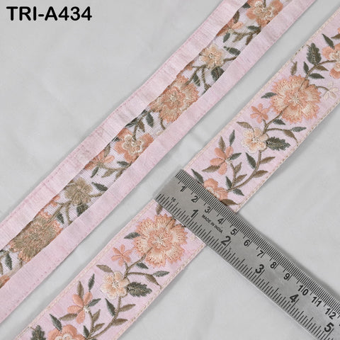 9-Yard Embroidered Ribbon: Floral Peach, Grey, Brown, Ivory (Wholesale)