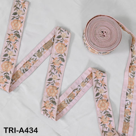 9-Yard Embroidered Ribbon: Floral Peach, Grey, Brown, Ivory (Wholesale)
