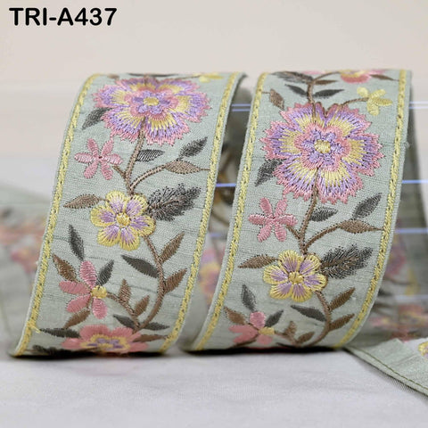 9-Yard Embroidered Ribbon: Floral Dusty Pink, Lavender, Yellow (Wholesale)