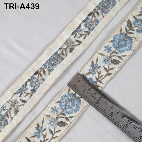 9-Yard Embroidered Ribbon: Floral Blue, Grey, Brown, Ivory (Wholesale)