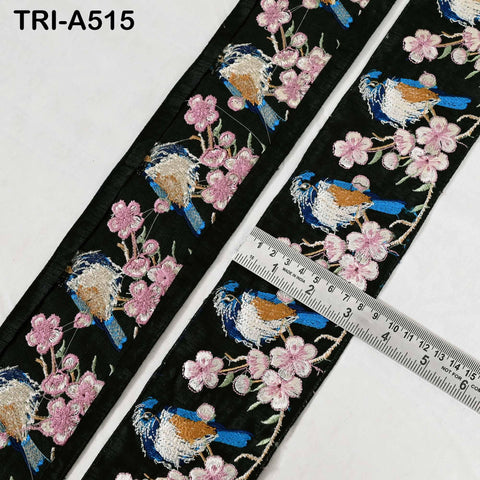 Black Embroidered Kingfisher Sari Border Trim 1 Meter