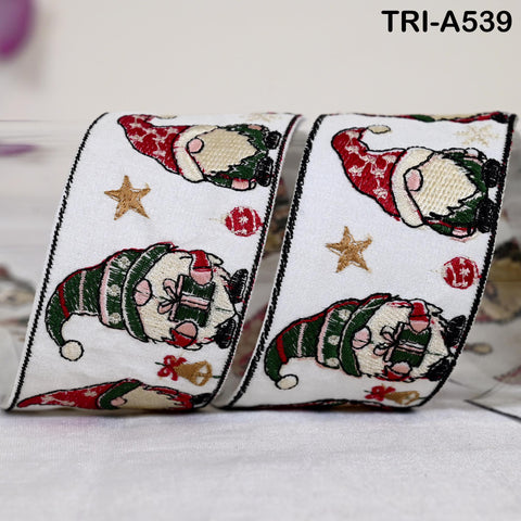 Embroidered Santa Claus Trim, Viscose Fabric Border, 2 in Wide (1 Meter)