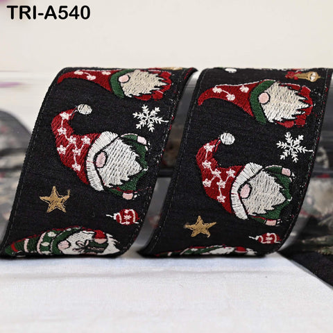 Embroidered Santa Claus Trim, Viscose Fabric Border, 5cm Wide (1 Meter)
