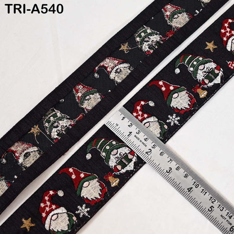 Embroidered Santa Claus Trim, Viscose Fabric Border, 5cm Wide (1 Meter)
