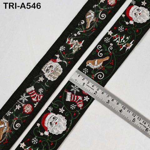 Embroidered Santa Claus Trim, Viscose Fabric Border, 5cm Wide Black (1 Meter)