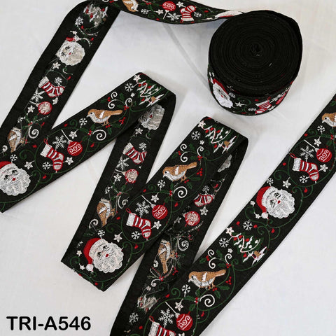 Embroidered Santa Claus Trim, Viscose Fabric Border, 5cm Wide Black (1 Meter)