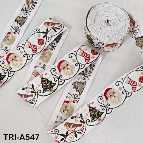 Embroidered Santa Claus Trim, Viscose Fabric Border, 5cm Wide White (1 Meter)