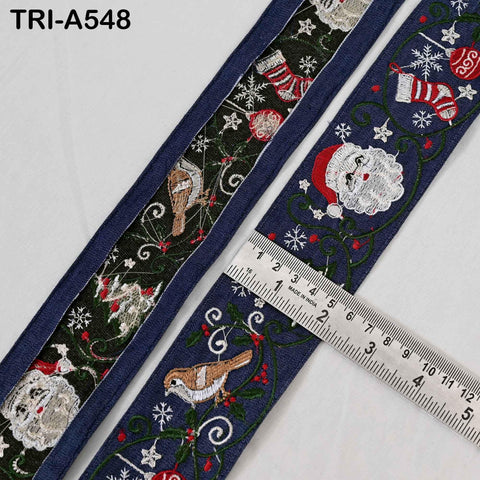 Embroidered Santa Claus Trim, Denim Fabric Border, 5cm Wide Navy Blue (1 Meter)