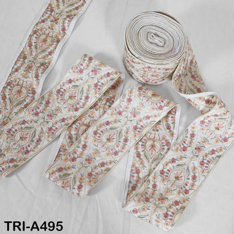 Embroidered Floral Viscose Ribbon, Indian Sari Border Trim (9cm x 1M)
