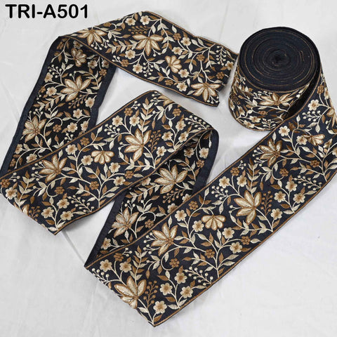 1 Meter Gray Embroidered 10cm Trim Indian Embroidery Ribbons Laces | Sari Border Saree | DIY Crafting Beach Bag Decorative Trimmings