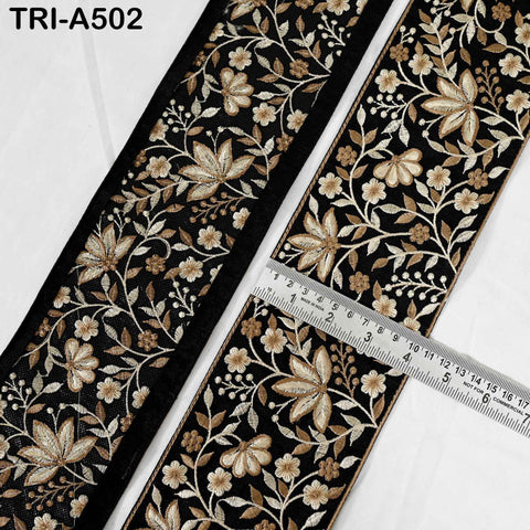 1 Meter Black Embroidered 10cm Trim Indian Embroidery Ribbons Laces | Sari Border Saree | DIY Crafting Beach Bag Decorative Trimmings