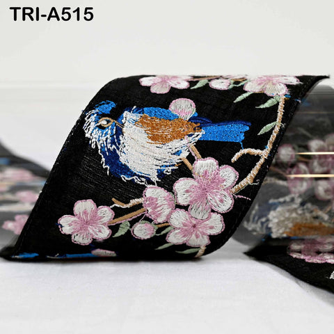 Black Embroidered Kingfisher Sari Border Trim 1 Meter